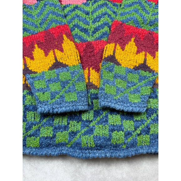 VTG AMANO Hand Knit 100% Wool Cardigan Sweater OS Made Bolivia Folk Art Floral - Picture 12 of 16